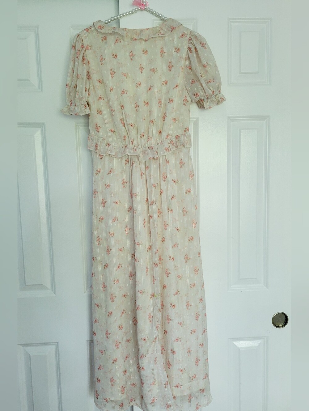 STORIA Maxi Dress Floral Ruffle Cottagecore Coquette Puff Sleeve Womens Med - Picture 7 of 7